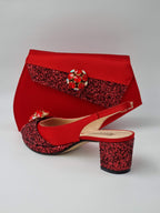 Red Glitter Low Heels - Italian Women's Heels - Classic Shoes London