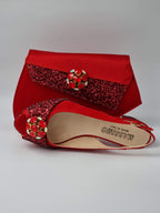 Red Glitter Low Heels - Italian Women's Heels - Classic Shoes London