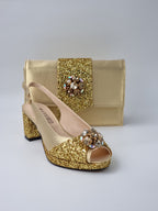 Gold Glitter Low Heels - Italian Women's Heels - Classic Shoes London