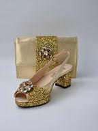 Gold Glitter Low Heels - Italian Women's Heels - Classic Shoes London