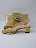 Gold Glitter Low Heels - Italian Women's Heels - Classic Shoes London