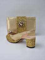 Gold Glitter Low Heels - Italian Women's Heels - Classic Shoes London