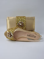 Gold Glitter Low Heels - Italian Women's Heels - Classic Shoes London