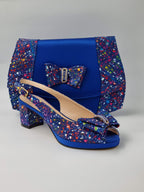Royal Blue Paint Splatter Low Heels - Italian Women's Heels - Classic Shoes London