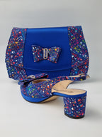 Royal Blue Paint Splatter Low Heels - Italian Women's Heels - Classic Shoes London