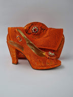 Orange Scribbled Ladies Set - Italian Shoe and Bag Set - Classic Shoes London