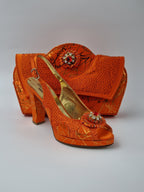 Orange Scribbled Ladies Set - Italian Shoe and Bag Set - Classic Shoes London
