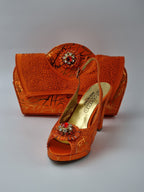 Orange Scribbled Ladies Set - Italian Shoe and Bag Set - Classic Shoes London