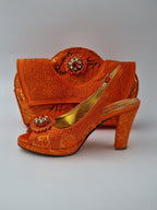 Orange Scribbled Ladies Set - Italian Shoe and Bag Set - Classic Shoes London