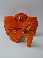 Orange Scribbled Ladies Set - Italian Shoe and Bag Set - Classic Shoes London