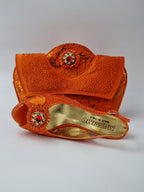 Orange Scribbled Ladies Set - Italian Shoe and Bag Set - Classic Shoes London