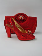 Red Leopard Printed Ladies Set - Italian Shoe and Bag Set - Classic Shoes London