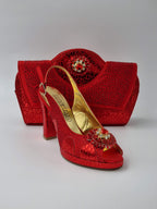 Red Leopard Printed Ladies Set - Italian Shoe and Bag Set - Classic Shoes London
