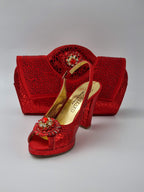 Red Leopard Printed Ladies Set - Italian Shoe and Bag Set - Classic Shoes London