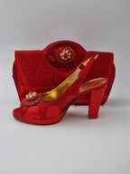 Red Leopard Printed Ladies Set - Italian Shoe and Bag Set - Classic Shoes London