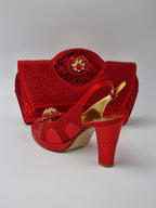 Red Leopard Printed Ladies Set - Italian Shoe and Bag Set - Classic Shoes London