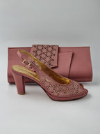 Onion Pink Laser Set - Italian Shoe and Bag Set - Classic Shoes London