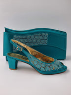 Teal Laser Set - Italian Shoe and Bag Set - Classic Shoes London