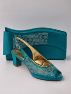 Teal Laser Set - Italian Shoe and Bag Set - Classic Shoes London