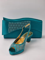 Teal Laser Set - Italian Shoe and Bag Set - Classic Shoes London