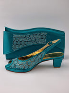 Teal Laser Set - Italian Shoe and Bag Set - Classic Shoes London
