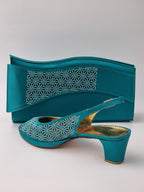 Teal Laser Set - Italian Shoe and Bag Set - Classic Shoes London
