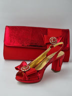 Red Semi-Scaled Set - Italian Shoe and Bag Set - Classic Shoes London