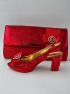 Red Semi-Scaled Set - Italian Shoe and Bag Set - Classic Shoes London