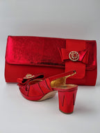 Red Semi-Scaled Set - Italian Shoe and Bag Set - Classic Shoes London