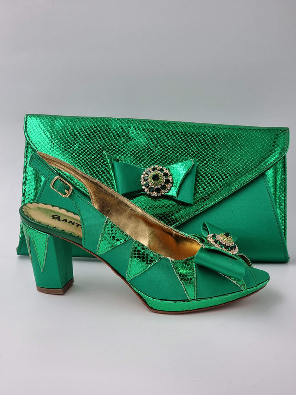 Green Semi-Scaled Set - Italian Shoe and Bag Set - Classic Shoes London
