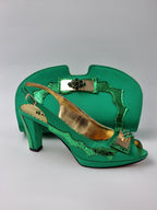 Green Scaled Strip Set - Italian Shoe and Bag Set - Classic Shoes London