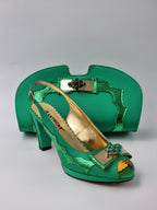 Green Scaled Strip Set - Italian Shoe and Bag Set - Classic Shoes London