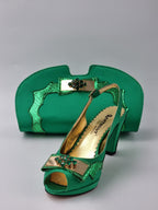 Green Scaled Strip Set - Italian Shoe and Bag Set - Classic Shoes London