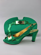 Green Scaled Strip Set - Italian Shoe and Bag Set - Classic Shoes London