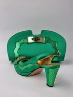 Green Scaled Strip Set - Italian Shoe and Bag Set - Classic Shoes London