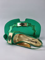 Green Scaled Strip Set - Italian Shoe and Bag Set - Classic Shoes London