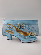 Powder Blue Printed Set - Italian Shoe and Bag Set - Classic Shoes London
