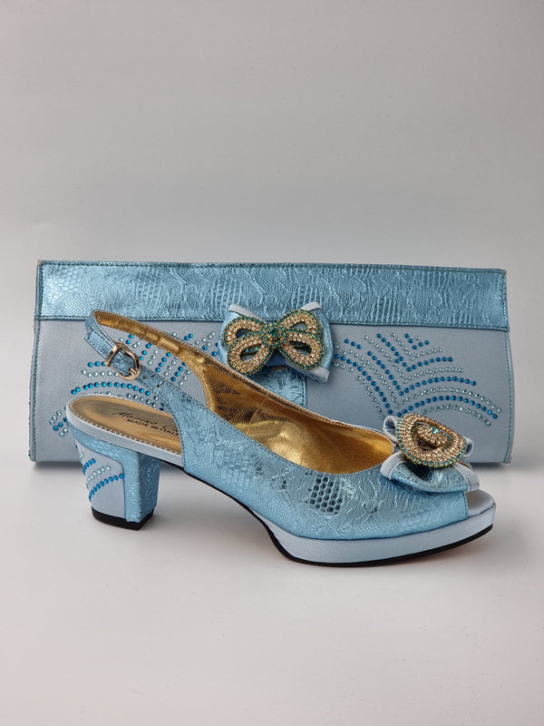Powder Blue Printed Set - Italian Shoe and Bag Set - Classic Shoes London