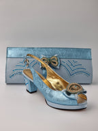 Powder Blue Printed Set - Italian Shoe and Bag Set - Classic Shoes London