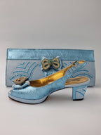 Powder Blue Printed Set - Italian Shoe and Bag Set - Classic Shoes London