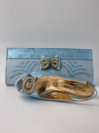 Powder Blue Printed Set - Italian Shoe and Bag Set - Classic Shoes London