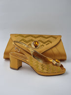 Mustard Glittered Set - Italian Shoe and Bag Set - Classic Shoes London