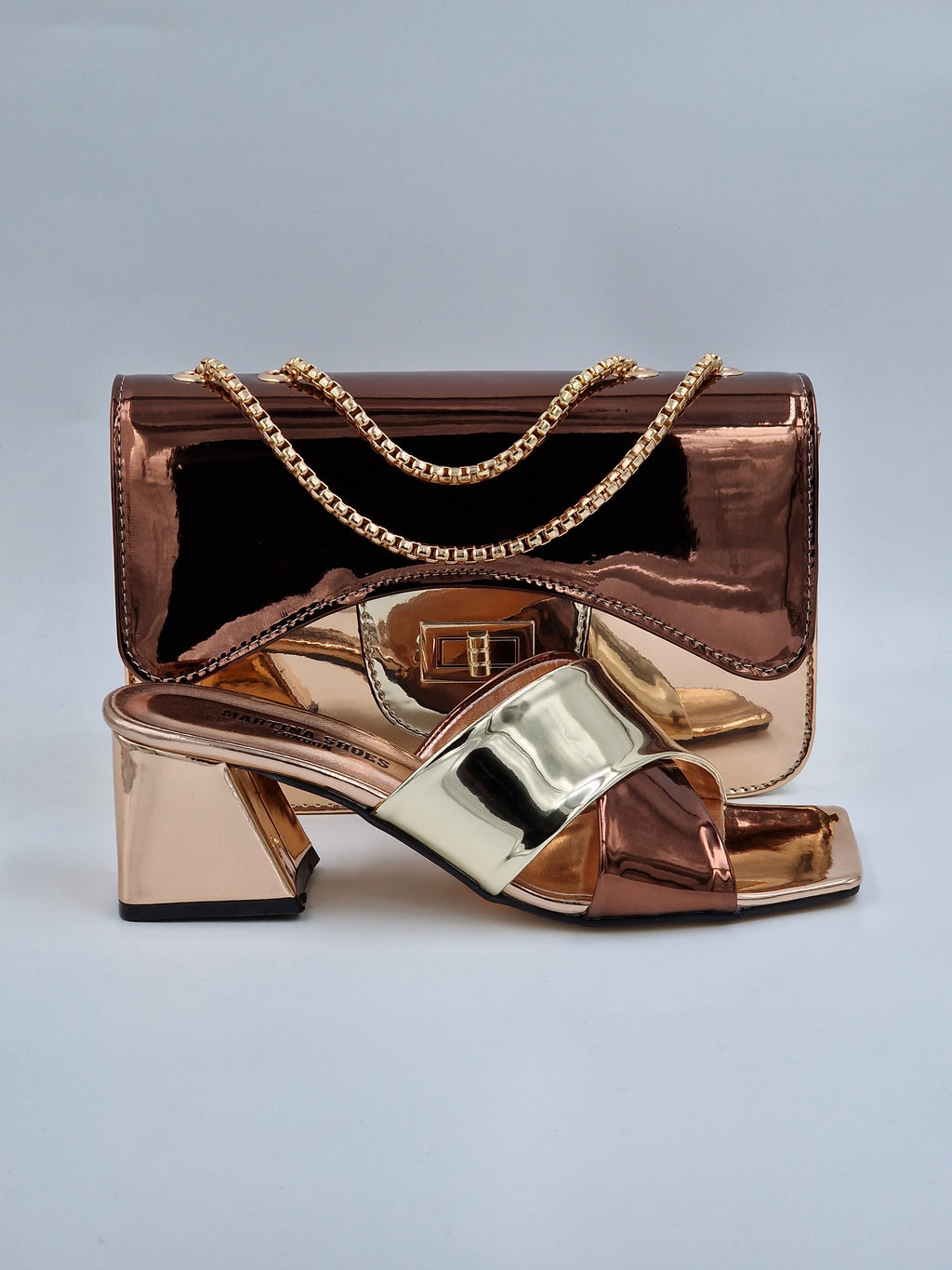 Gold/Rose Gold/Choc 'Cross' Set - Classic Shoes London