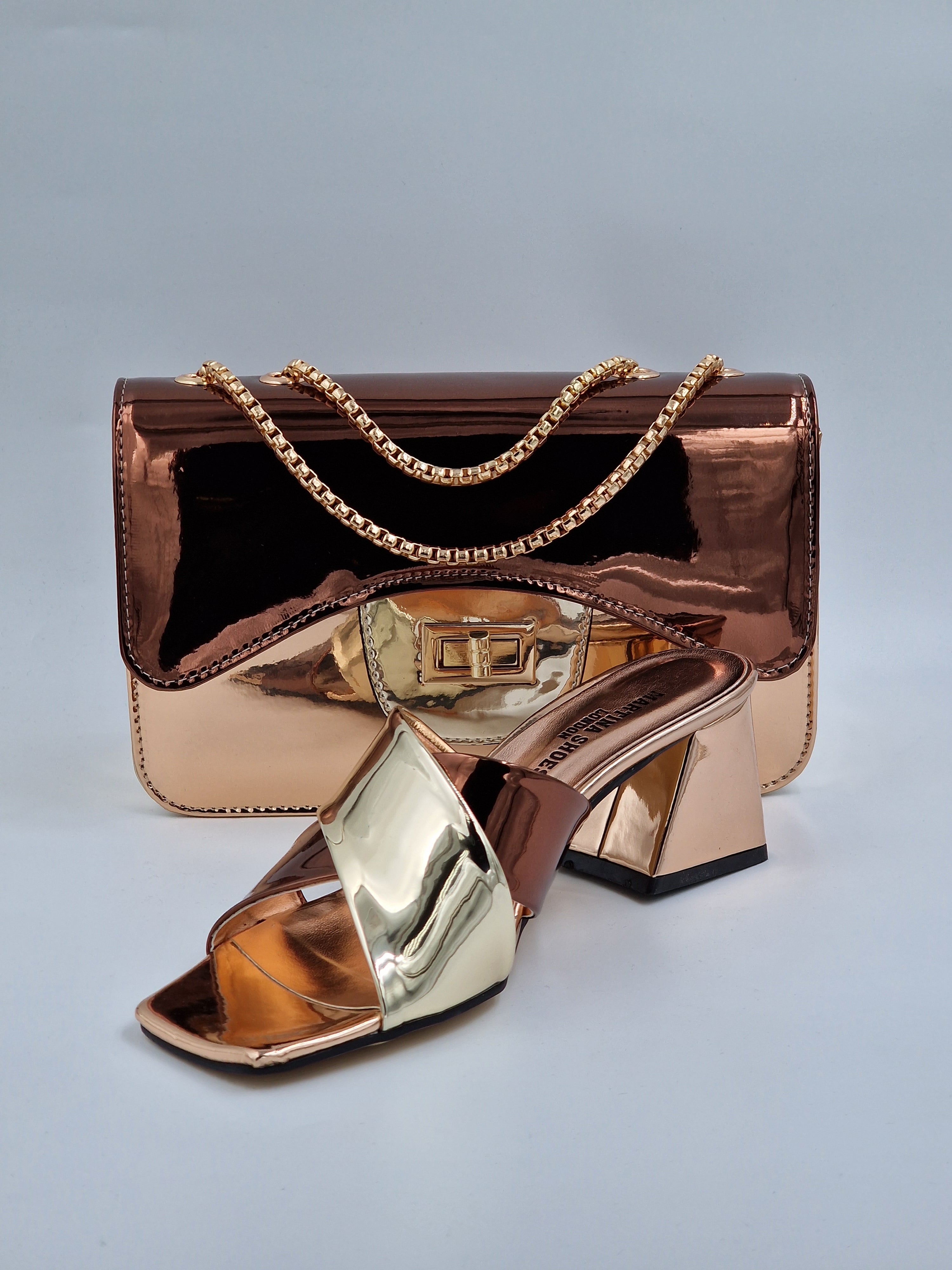 Gold/Rose Gold/Choc 'Cross' Set - Classic Shoes London