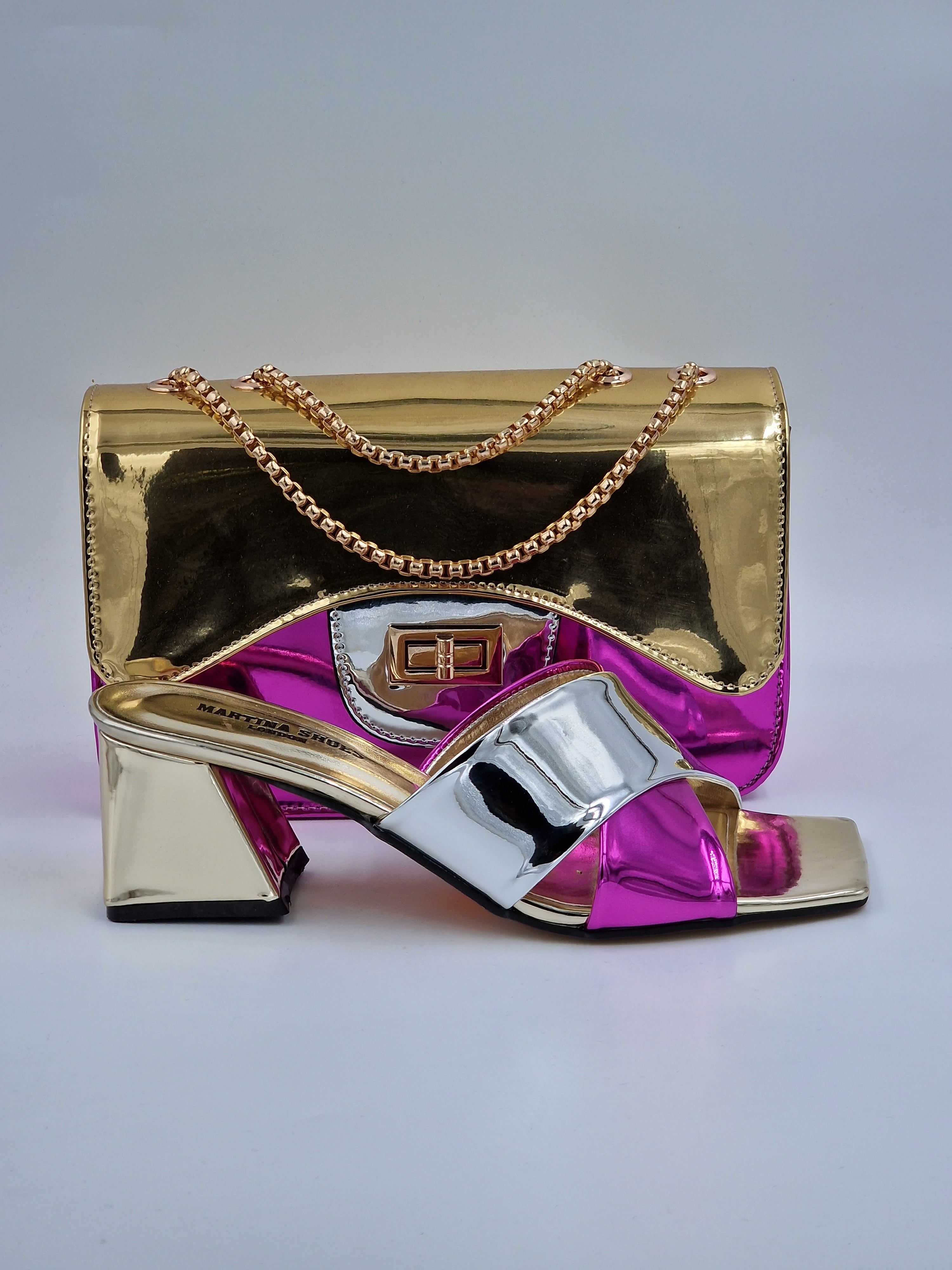 Fuchsia/Silver/Gold 'Cross' Slippers - Classic Shoes London