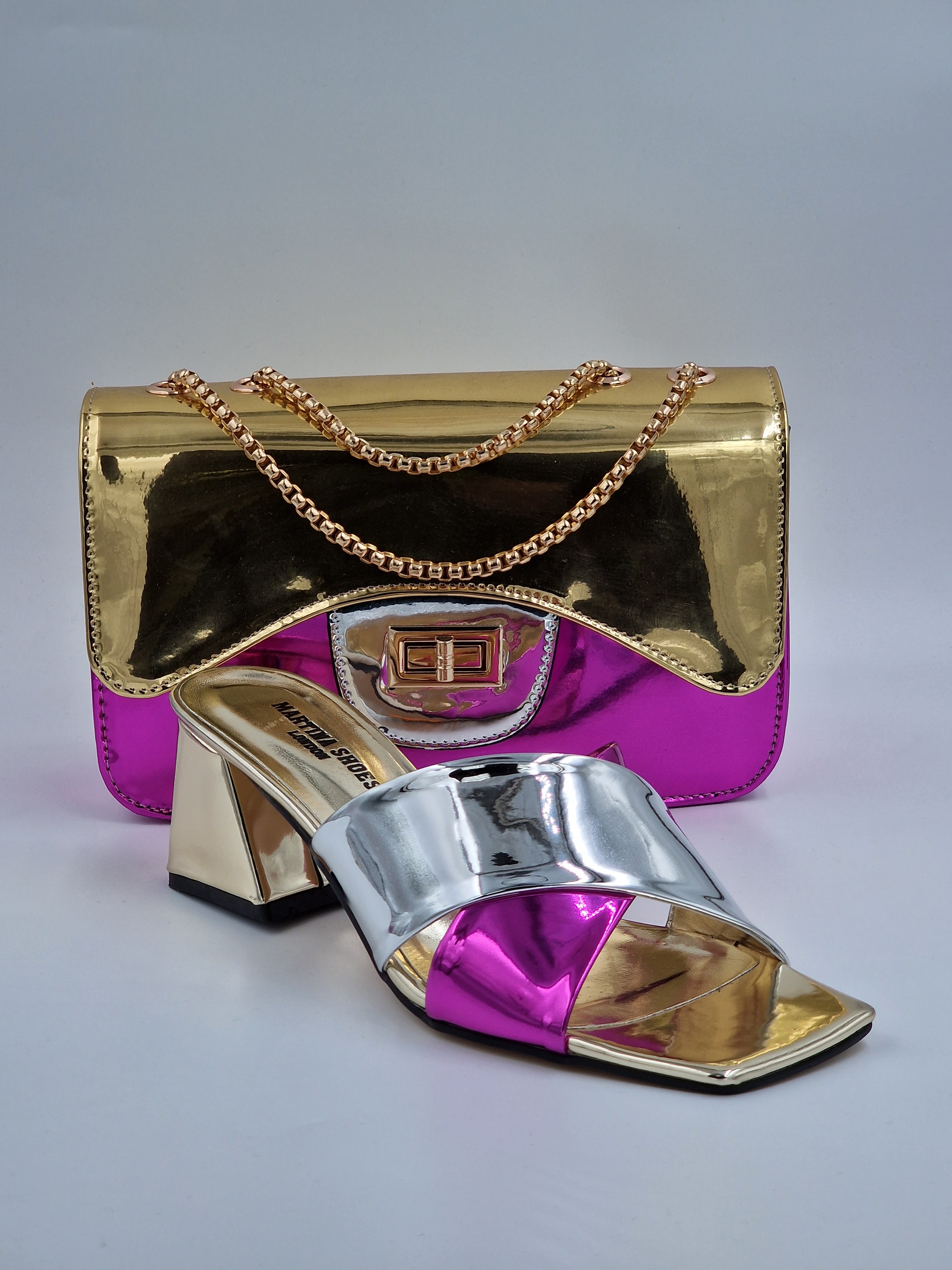 Fuchsia/Silver/Gold 'Cross' Slippers - Classic Shoes London