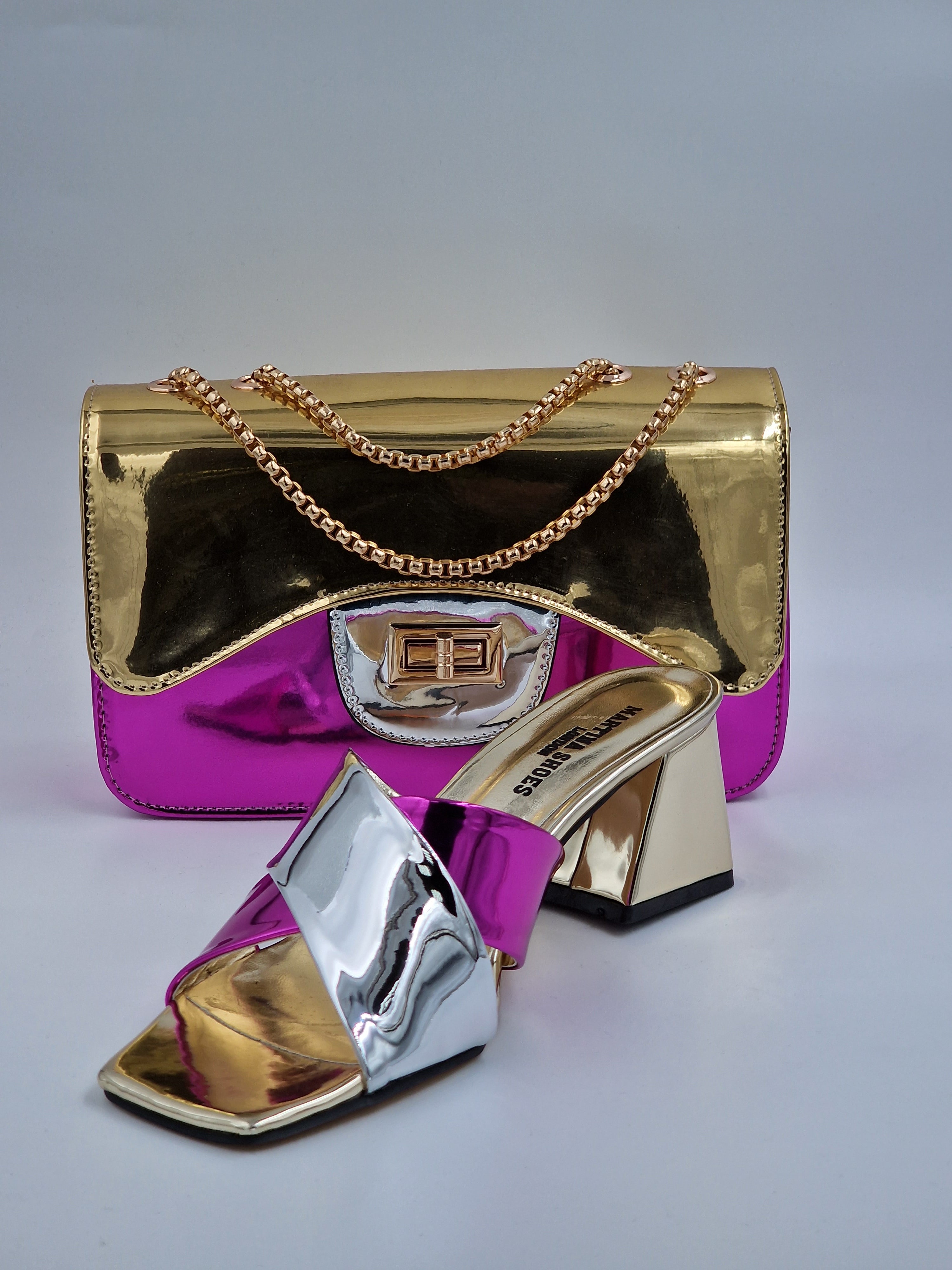 Fuchsia/Silver/Gold 'Cross' Slippers - Classic Shoes London