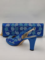Mara Visone Royal Blue Paisley Set - Italian Shoe and Bag Set - Classic Shoes London