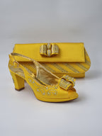 Franco Bellini Yellow Knotted Set - Italian Shoe and Bag Set - Classic Shoes London
