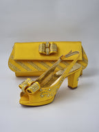 Franco Bellini Yellow Knotted Set - Italian Shoe and Bag Set - Classic Shoes London